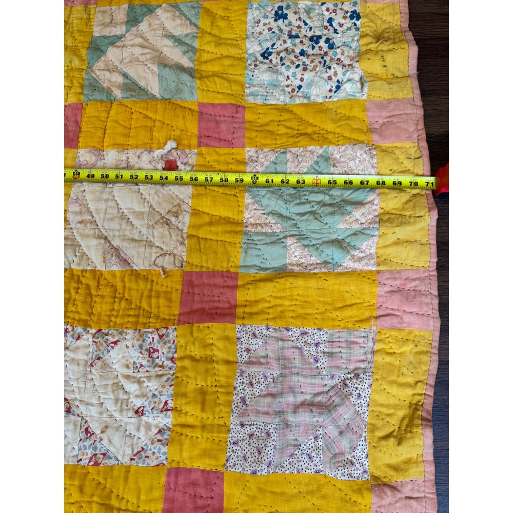 Vintage 1930-50s Grandma Made Cutter Quilt Flour Sack Cotton 80x71 Patchwork - Picture 4 of 11